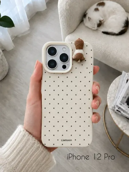 Чехол на iPhone 12 Pro в горошек с котиком Liamoon