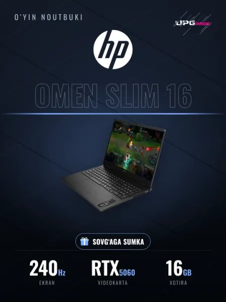 Ноутбук игровой HP OMEN Slim 16 16" WQXGA 240 Гц, Core Ultra 7 255H, RTX 5060, 16/512 ГБ - Игровые ноутбуки