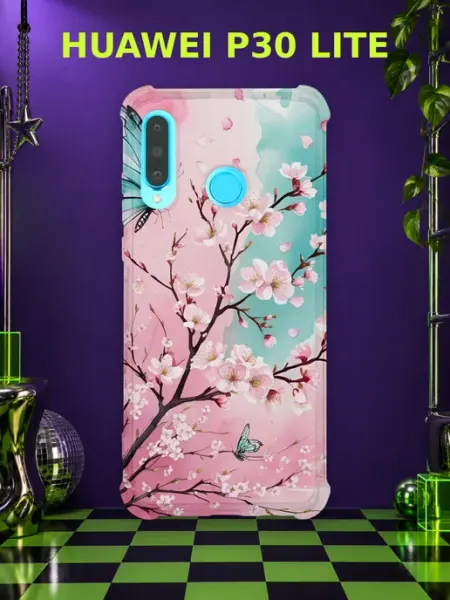 Чехол на Huawei P30 Lite сакура и звёзды PRINTberries