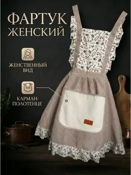 Froof Фартук кухонный с карманом и рюшами