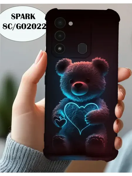 Чехол на Tecno SPARK 8C с принтом мишка PRINTberries