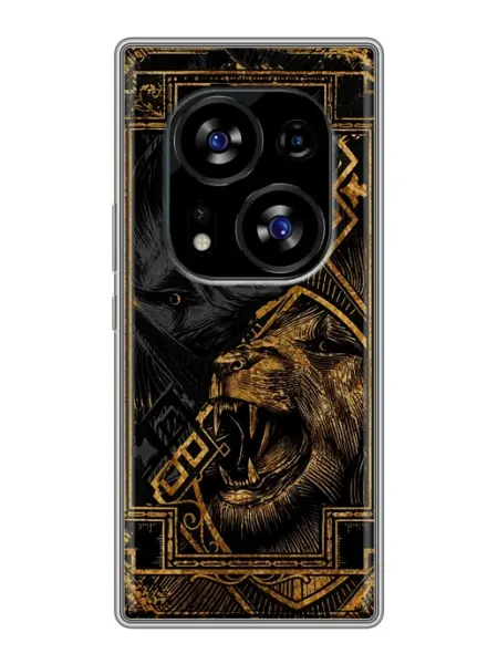 Чехол на Tecno Phantom X2, X2 Pro черный мужской лев ChesnoCase