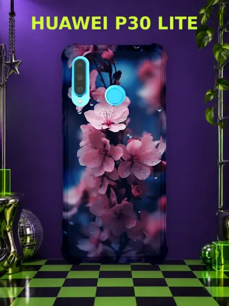 Чехол на Huawei P30 Lite сакура и храм PRINTberries