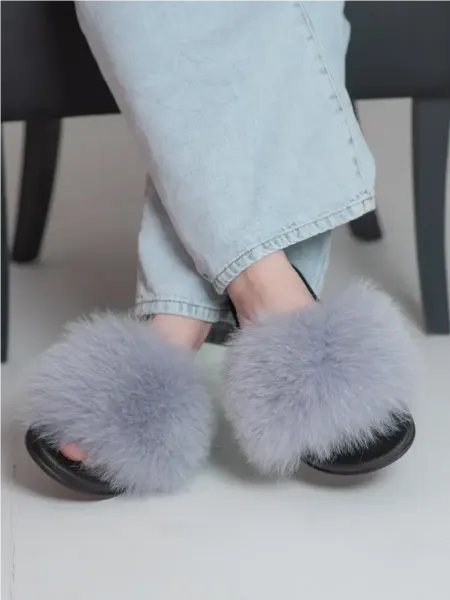 House of furs products Тапочки домашние шлепки с песцом
