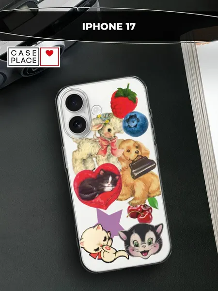 Чехол на Apple iPhone 17 / Айфон 17 с принтом "Милые стикеры", прозрачный