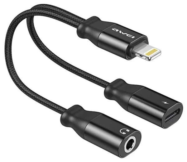 Переходник-адаптер GJ-012 для iPhone/iPad, Lightning(M) to 3.5mm AUX+Lightning