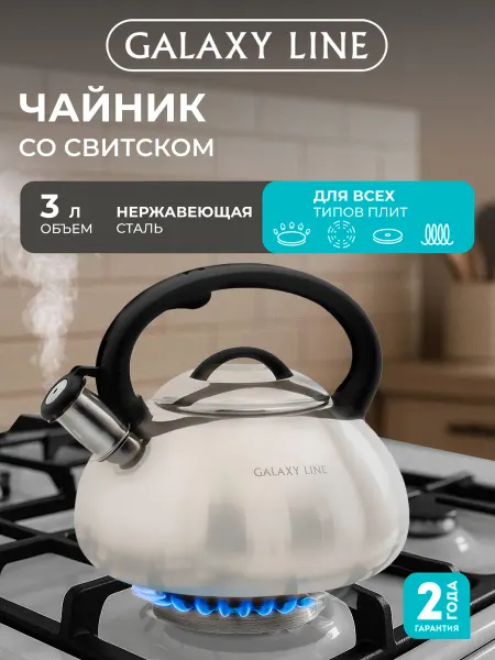 GALAXY LINE Чайник для всех плит 3 л со свистком нержавейка GL9207