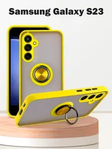 Чехол для Samsung Galaxy S23 (Галакси С23), с кольцом, защита камеры, желтый