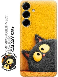 Силиконовый чехол на Samsung Galaxy S25+ с принтом "Солнечный сон чёрного кота"
