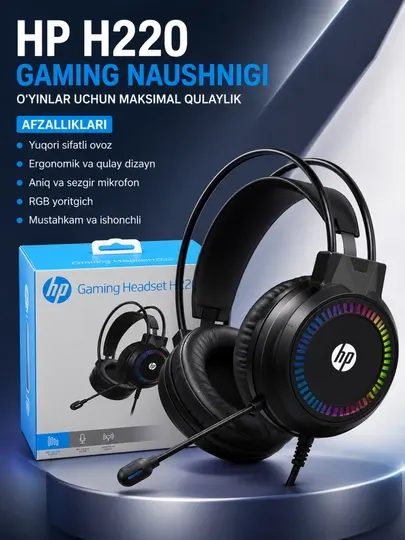 Hp h220 rgb gaming headset проводная игровая гарнитура с микрофоном для пк
