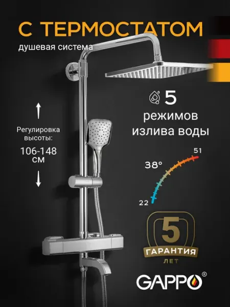 Gappo Душевая система с тропическим душем и термостатом