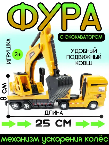Поигрули машинка игрушка фура с экскаватором