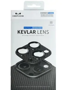 Защитные Линзы Keephone KEVLAR для IPHONE 15 PRO / 15 PRO MAX / 16 PRO / 16 PRO MAX, на камеру, алюминиевый сплав. полноэкранные, на всю камеру (полная защита), цвет Jet Black (чёрные), карбон