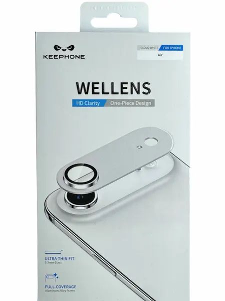 Защитные Линзы KEEPHONE WELLENS на всю камеру для телефона iPhone 17 Air, PREMIUM camera lens, цвет Cloud White / Silver ( белые / серебристые)
