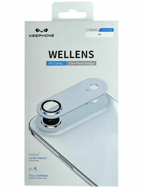 Защитные Линзы KEEPHONE WELLENS на всю камеру для телефона iPhone 17 Air, PREMIUM camera lens, цвет Sky Blue (голубые)