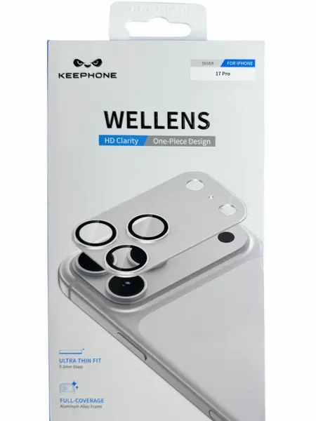 Защитные Линзы KEEPHONE REGGIO на всю камеру для телефона iPhone 17 Pro, PREMIUM camera lens, цвет Silver (серебристые / прозрачные)
