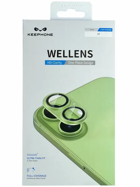 Защитные Линзы KEEPHONE WELLENS на всю камеру для телефона iPhone 17, PREMIUM camera lens, цвет Sage (салатовые/ шалфей)