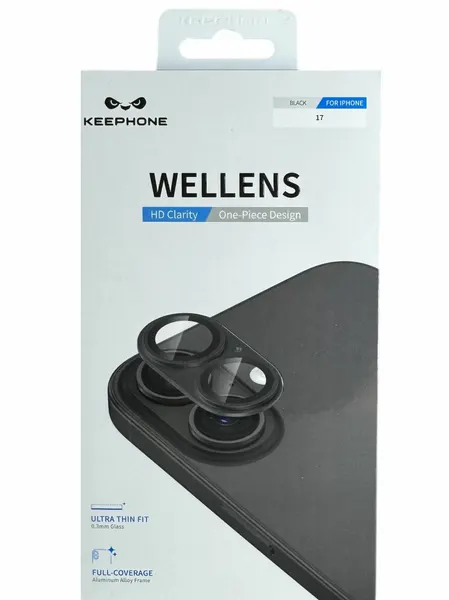 Защитные Линзы KEEPHONE WELLENS на всю камеру для телефона iPhone 17, PREMIUM camera lens, цвет Black (чёрные)