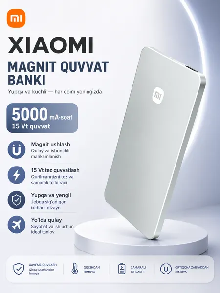 Xiaomi UltraThin Magnetic Power Bank 5000 мАч беспроводная зарядка