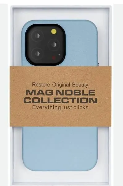 Чехол кожаный Mag Noble c поддержкой беспроводной зарядки для iPhone 13 Pro, cветло-синий