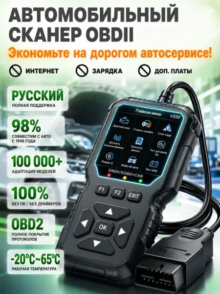 Сканер OBD2 V530, автомобильный диагностический прибор, чтен