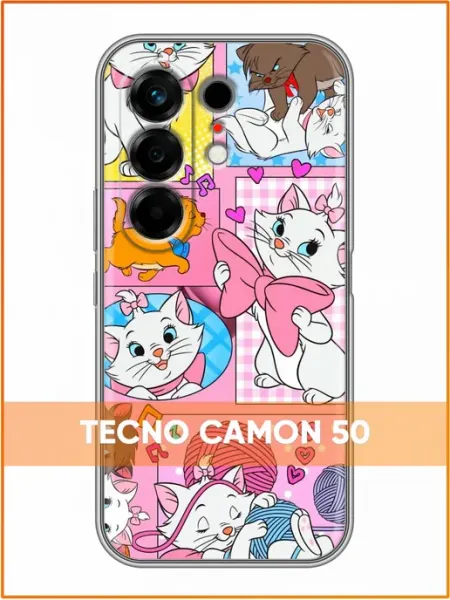 Чехол на Tecno Camon 50 с принтом Коты коллаж Case Face