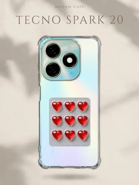 Чехол на Tecno Spark 20 Таблетки сердечки Madam Case
