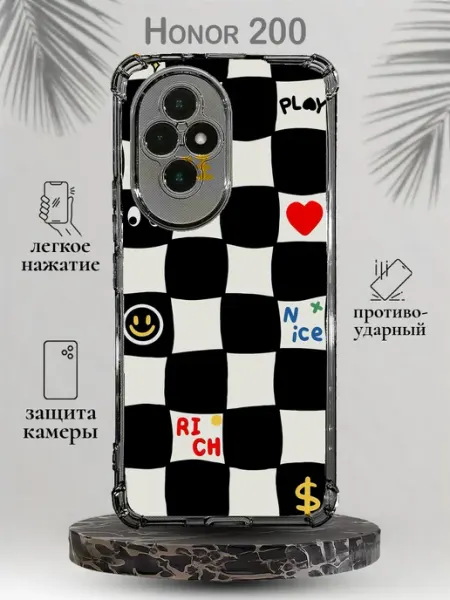 Чехол на Honor 200 5G шахматка стикеры y2k SteepCase