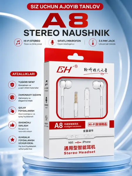 A8 Stereo Проводные Наушники с Микрофоном 3.5 мм для Android, iPhone и Планшетов