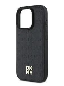 Чехол DKNY PU Magsafe на Apple iPhone 16 Pro Max из экокожи, с металлическим логотипом, с функцией Магсейф, с объемным принтом Repeat Stack, черный