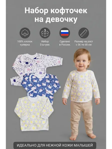 HAGA Комплект кофточек для малышей 3 шт, кулирка
