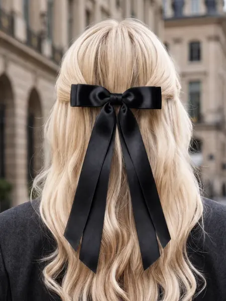 HairBee Черный бант для волос на заколке