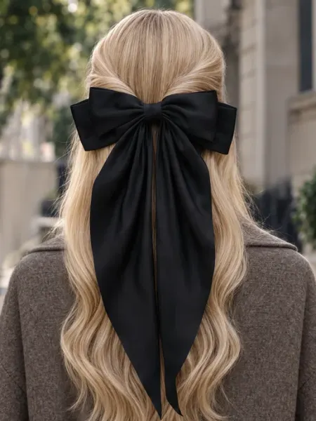 HairBee Черный бант для волос на заколке большой