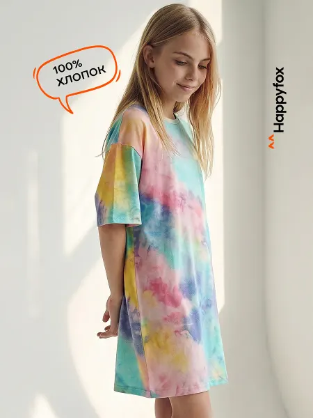 Happyfox Туника детская оверсайз хлопковая для подростков