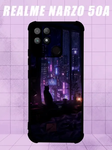 Чехол на Realme Narzo 50A с принтом ночной город PRINTberries