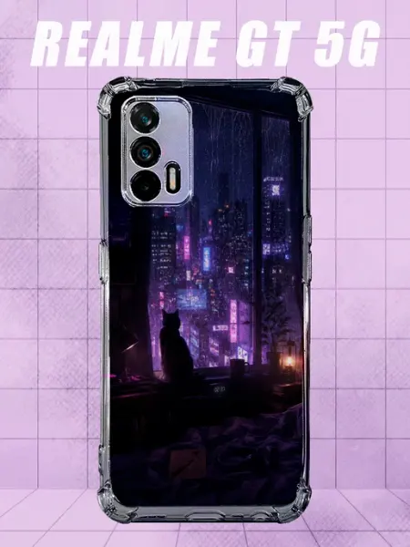 Чехол на Realme Gt 5G с принтом ночной город PRINTberries