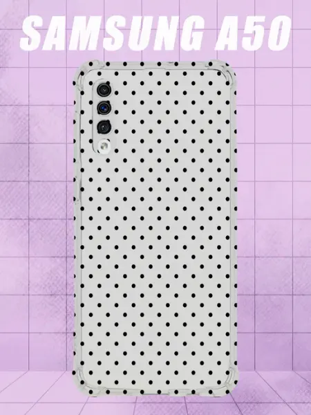 Чехол на Samsung A50 с принтом черный горошек PRINTberries