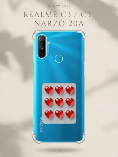Чехол на Realme C3 Таблетки сердечки Madam Case