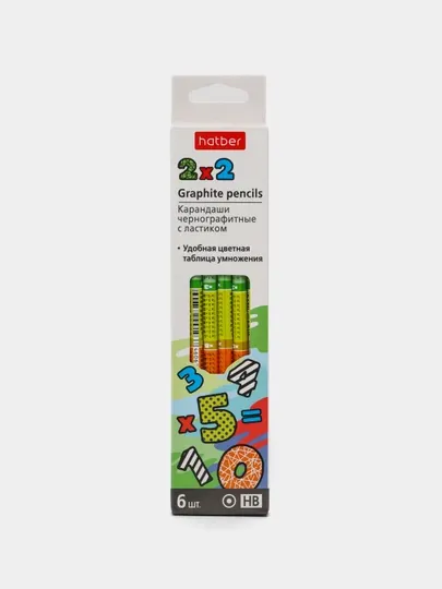 Карандаши чернографитные Hatber, круглый корпус, 6 шт