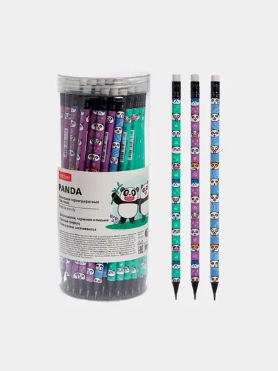 Карандаш чернографитный Hatber Panda/Панда, HB, 3 шт