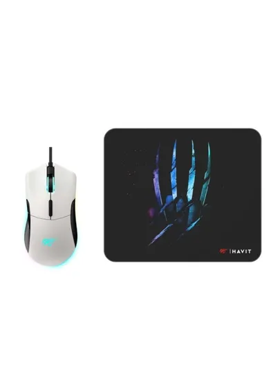 Havit MS1037CM Комплект беспроводной игровой мыши и коврика для геймеров, RGB, белый