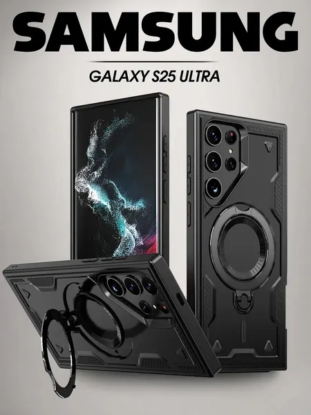 Чехол О'кейси, для Samsung Galaxy S25 Ultra, с кольцом-держателем, прозрачный, чёрный
