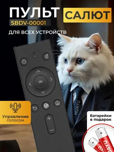 Пульт SBDV-00001 SBDV-00002 для SberBOX и всех телевизоров разных брендов на платформе Салют ТВ. В комплекте с батарейками HBT014