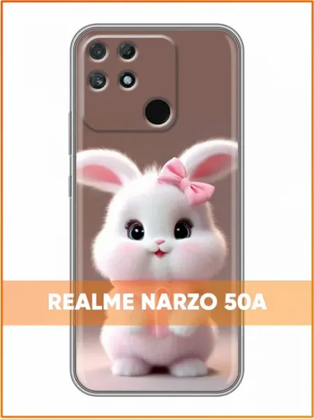 Чехол на Realme Narzo 50A с принтом Зайчик с бантиком Case Face