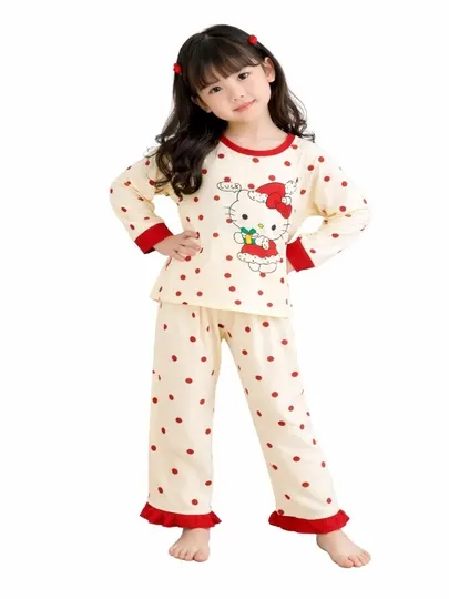 Хлопковая пижама Hello Kitty для девочек с длинным рукавом