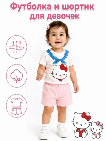 Комплект из футболки и шорт в стиле Hello Kitty для девочек