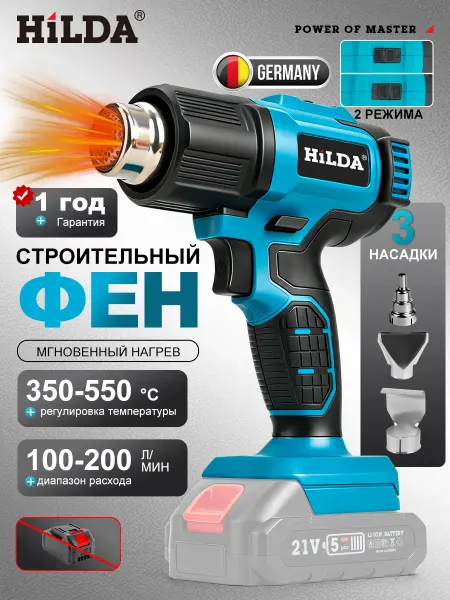 Hilda Фен строительный аккумуляторный с регулировкой (Без батареи)
