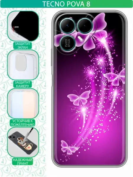 Чехол на Tecno Pova 8 с принтом Бабочки inThisCase