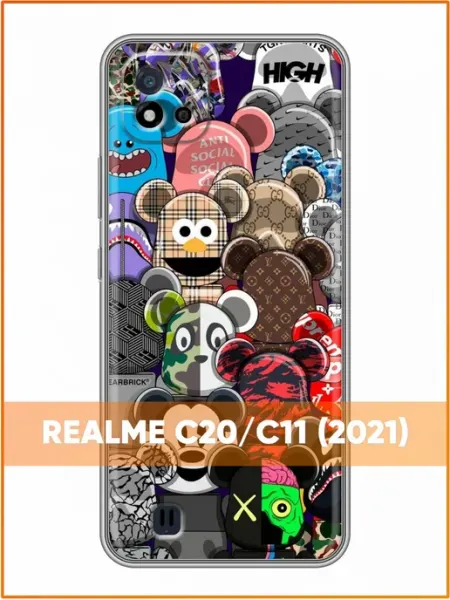 Чехол на Realme C20 с принтом Kaws Case Face