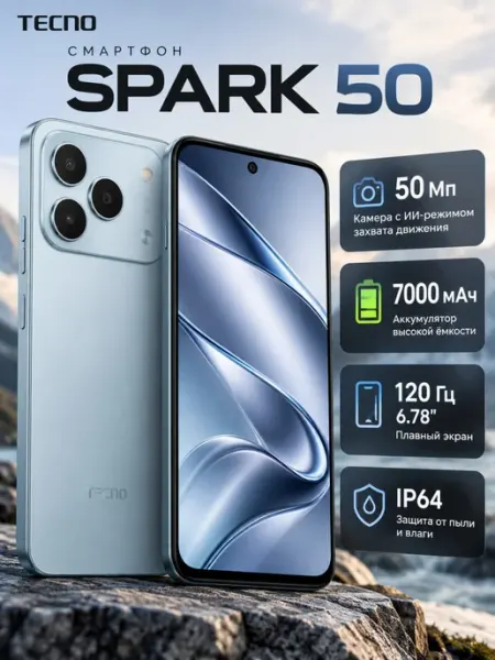 Смартфон SPARK 50 4 128Gb Neo Titanium TECNO